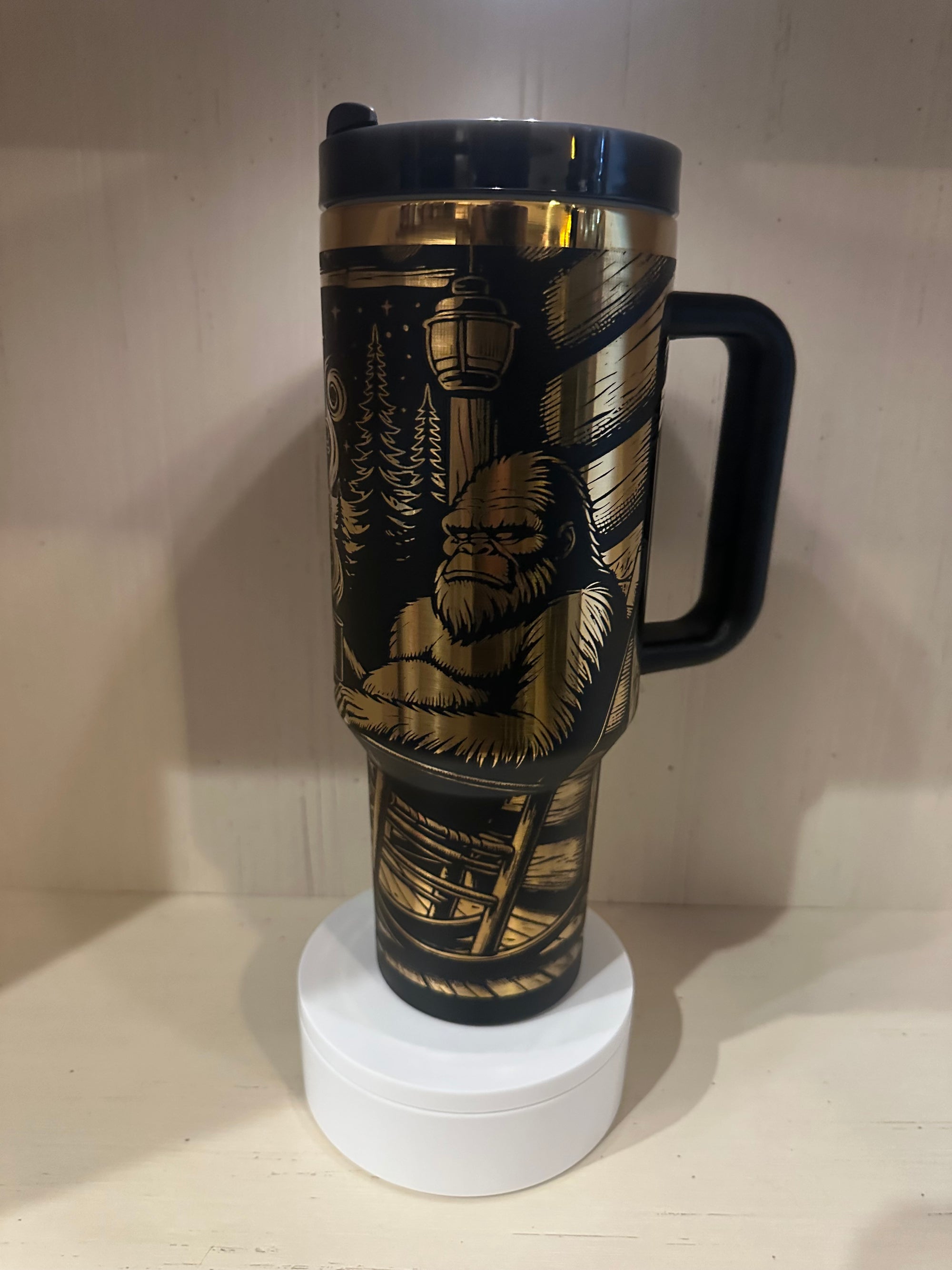 Bigfoot Sasquatch 40oz tumbler black with gold