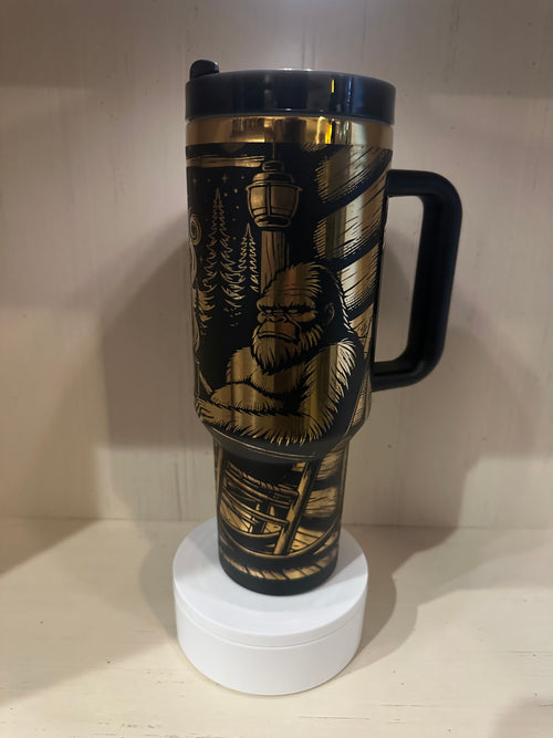 Bigfoot Sasquatch 40oz tumbler black with gold
