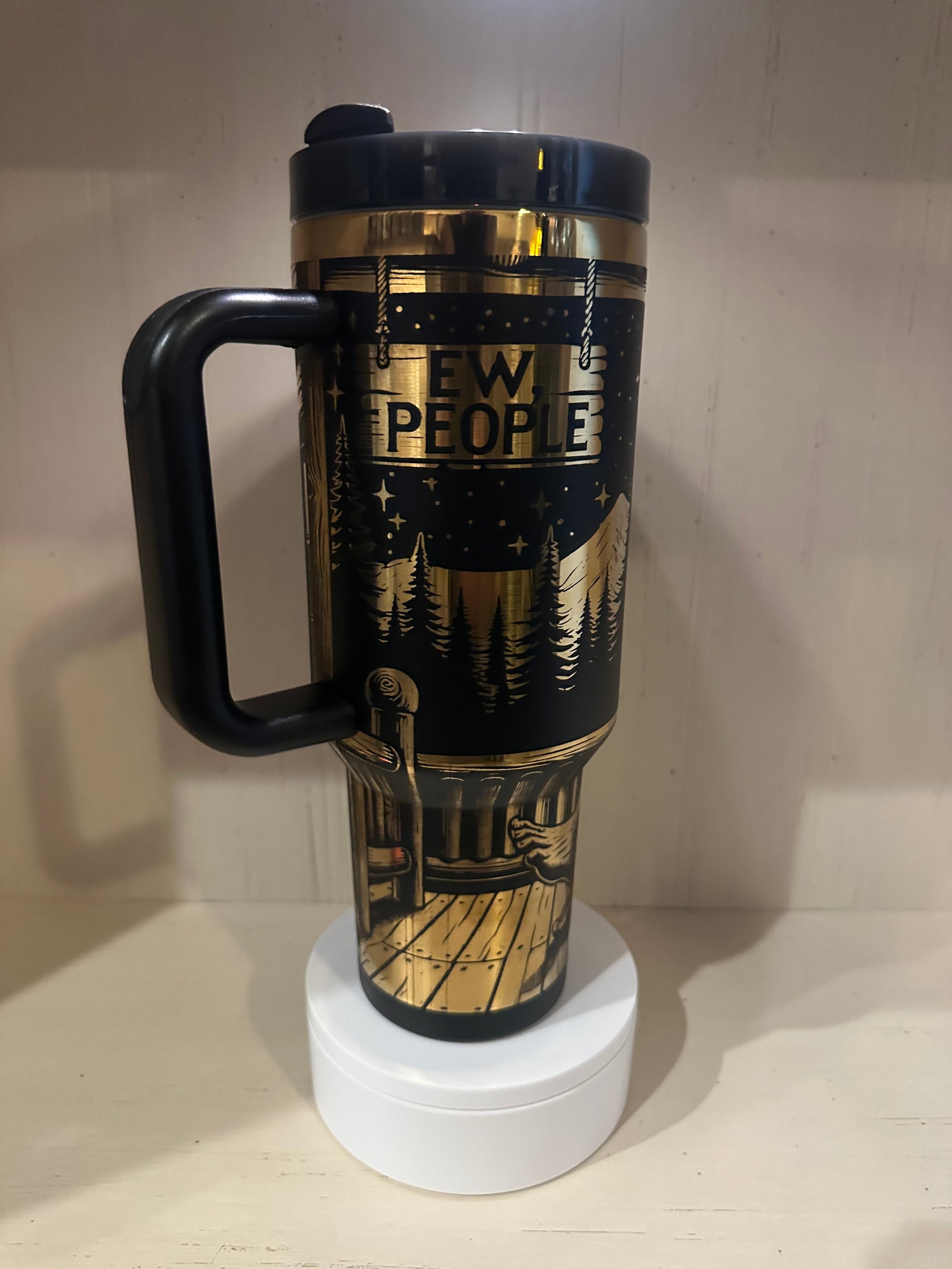 Bigfoot Sasquatch 40oz tumbler black with gold