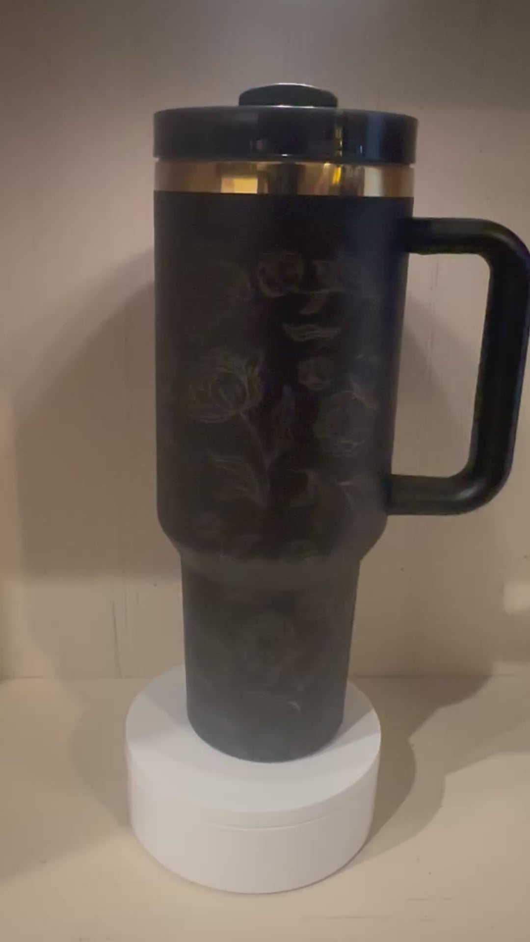 40oz laser engraved Black and Gold Flower Tumbler