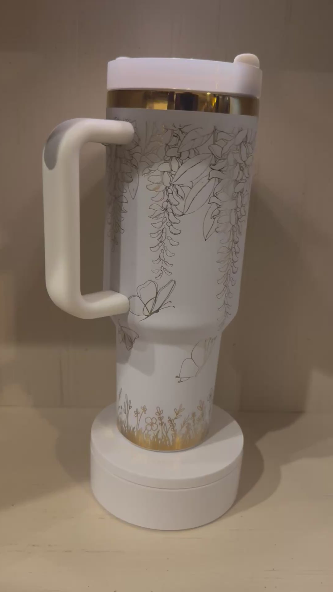 White and Gold Butterfly Flower 40oz Tumbler
